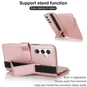 For Samsung Galaxy S24 5G Wristband Holder Zipper Purse RFID Leather Phone Case(Rose Gold)