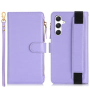 For Samsung Galaxy S24 5G Wristband Holder Zipper Purse RFID Leather Phone Case(Purple)
