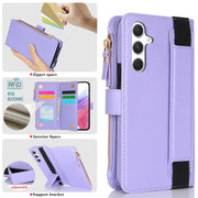 For Samsung Galaxy S24 5G Wristband Holder Zipper Purse RFID Leather Phone Case(Purple)
