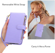 For Samsung Galaxy S24 5G Wristband Holder Zipper Purse RFID Leather Phone Case(Purple)