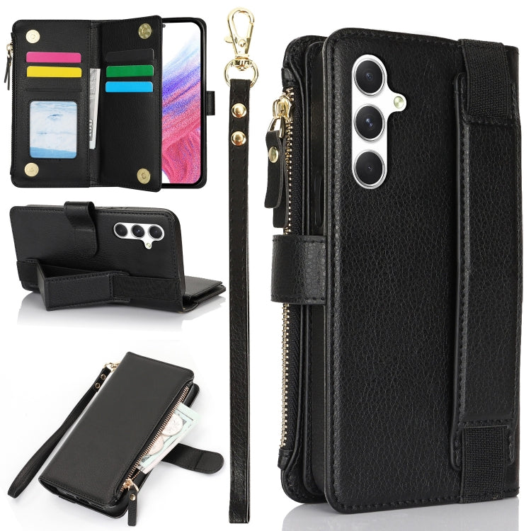 For Samsung Galaxy S24+ 5G Wristband Holder Zipper Purse RFID Leather Phone Case(Black)