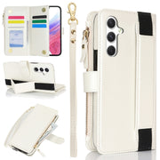 For Samsung Galaxy S24+ 5G Wristband Holder Zipper Purse RFID Leather Phone Case(White)