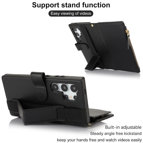 For Samsung Galaxy S24 Ultra 5G Wristband Holder Zipper Purse RFID Leather Phone Case(Black)