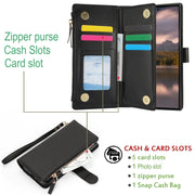 For Samsung Galaxy S24 Ultra 5G Wristband Holder Zipper Purse RFID Leather Phone Case(Black)