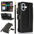 For iPhone 16 Wristband Holder Zipper Purse RFID Leather Phone Case(Black) - iPhone 16 Cases by PMC TechLife | Online Shopping South Africa | PMC TechLife | Buy Now Pay Later Mobicred