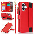 For iPhone 16 Plus Wristband Holder Zipper Purse RFID Leather Phone Case(Red) - free shipping - PMC TechLife - Order now!