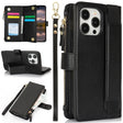 For iPhone 16 Pro Max Wristband Holder Zipper Purse RFID Leather Phone Case(Black) -  by PMC TechLife | Online Shopping South Africa | PMC TechLife | Buy Now Pay Later Mobicred