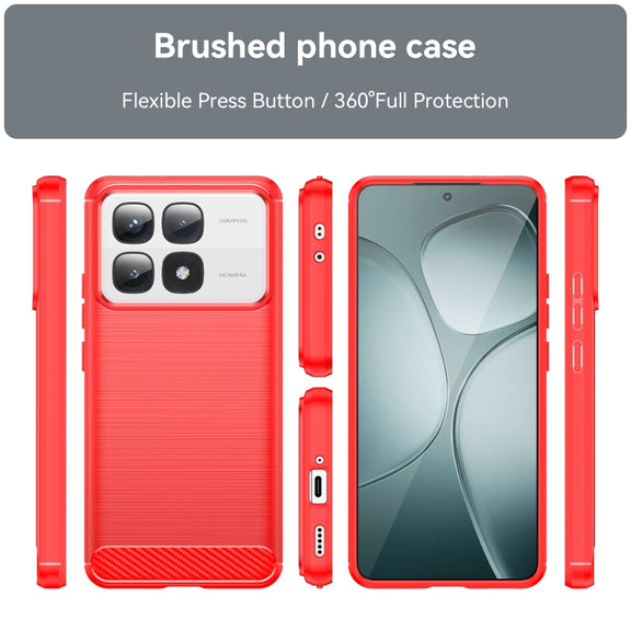 For Redmi K70 Ultra Brushed Texture Carbon Fiber TPU Phone Case(Red)