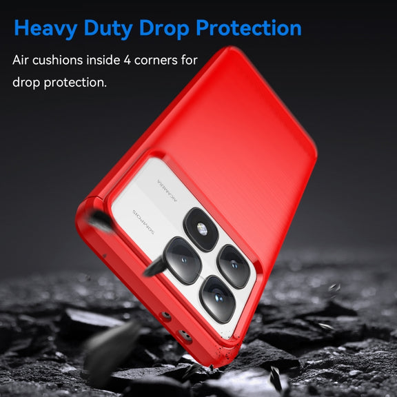 For Redmi K70 Ultra Brushed Texture Carbon Fiber TPU Phone Case(Red)