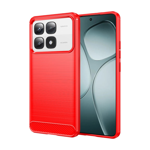 For Redmi K70 Ultra Brushed Texture Carbon Fiber TPU Phone Case(Red)