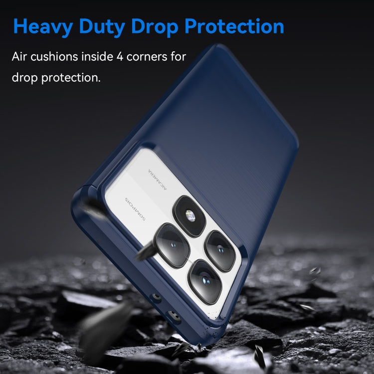 For Redmi K70 Ultra Brushed Texture Carbon Fiber TPU Phone Case(Blue)