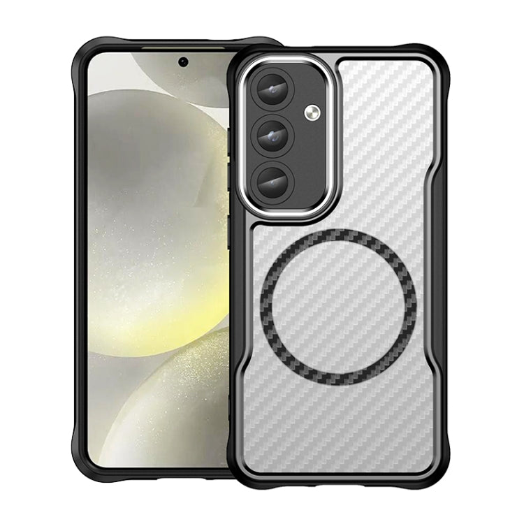 For Samsung Galaxy S25 5G Carbon Fiber Texture MagSafe Translucent Phone Case(Black)