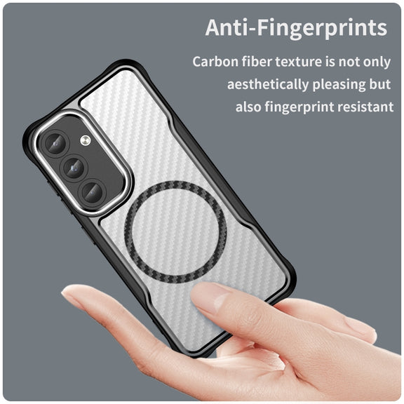 For Samsung Galaxy S25 5G Carbon Fiber Texture MagSafe Translucent Phone Case(Black)