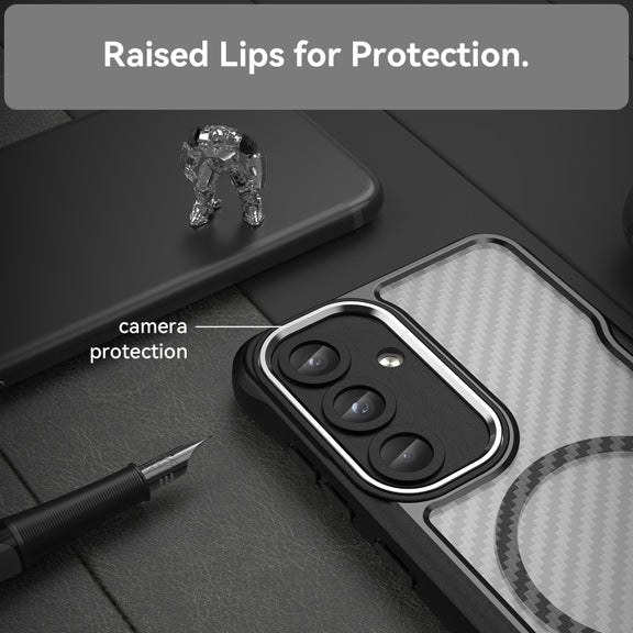 For Samsung Galaxy S25 5G Carbon Fiber Texture MagSafe Translucent Phone Case(Black)