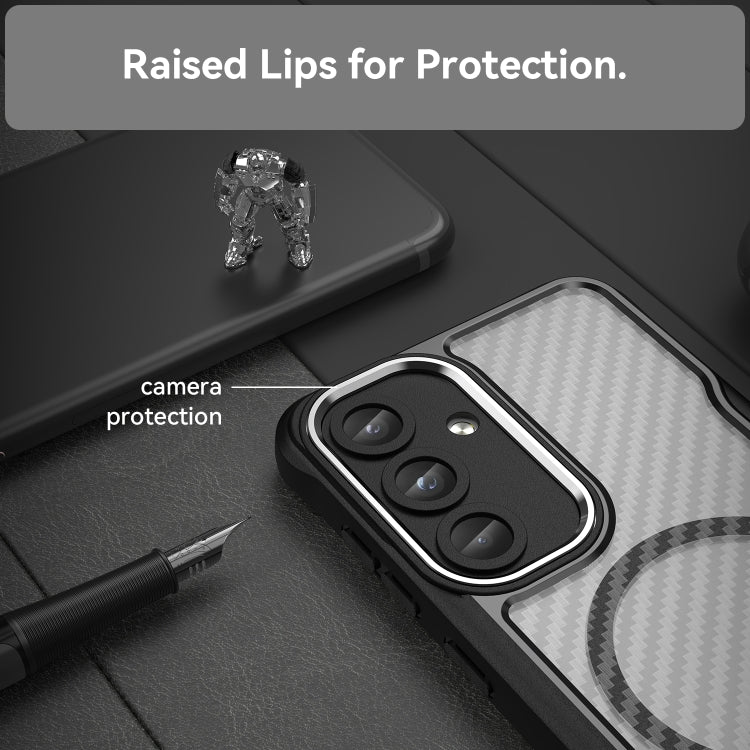 For Samsung Galaxy S25 5G Carbon Fiber Texture MagSafe Translucent Phone Case(Black)