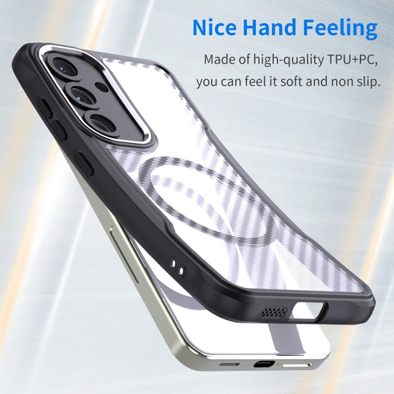 For Samsung Galaxy S25 5G Carbon Fiber Texture MagSafe Translucent Phone Case(Black)