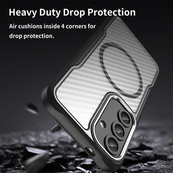 For Samsung Galaxy S25 5G Carbon Fiber Texture MagSafe Translucent Phone Case(Black)