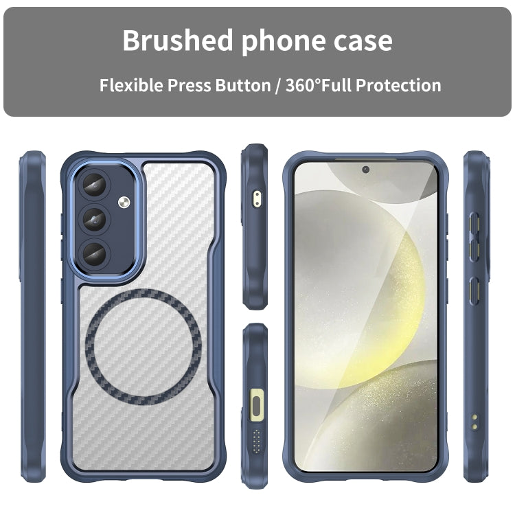 For Samsung Galaxy S25 5G Carbon Fiber Texture MagSafe Translucent Phone Case(Blue)
