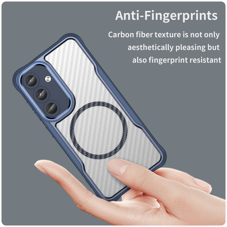 For Samsung Galaxy S25 5G Carbon Fiber Texture MagSafe Translucent Phone Case(Blue)