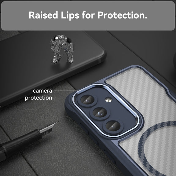 For Samsung Galaxy S25 5G Carbon Fiber Texture MagSafe Translucent Phone Case(Blue)
