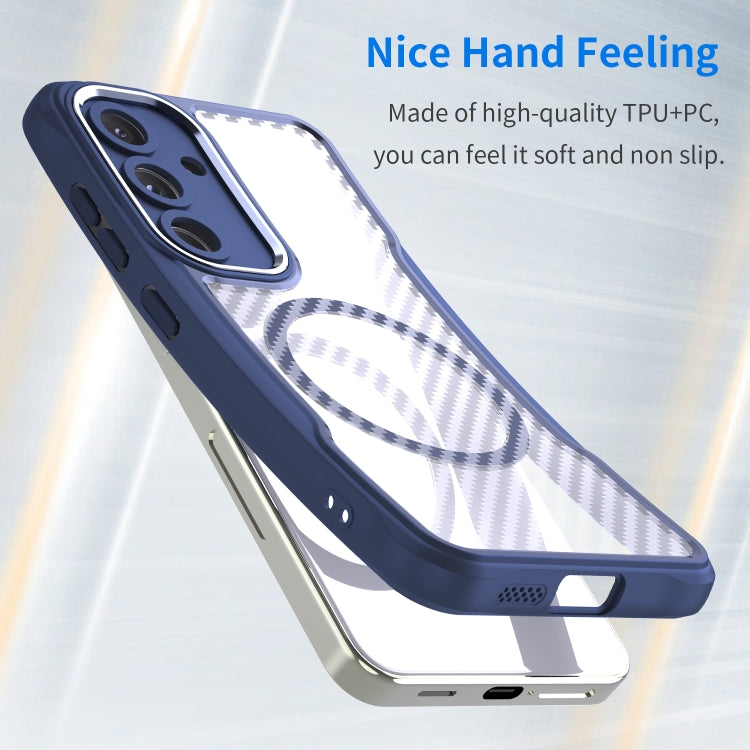 For Samsung Galaxy S25 5G Carbon Fiber Texture MagSafe Translucent Phone Case(Blue)