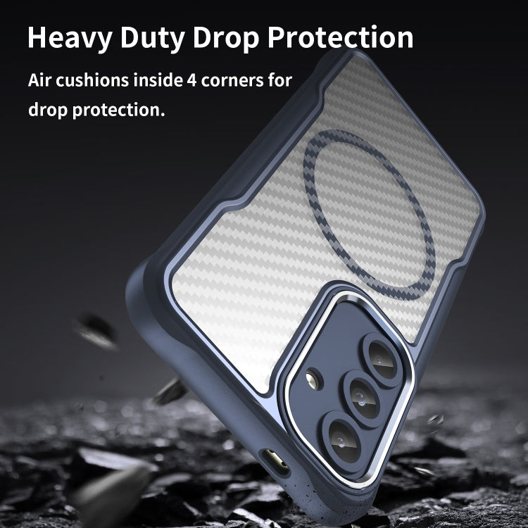 For Samsung Galaxy S25 5G Carbon Fiber Texture MagSafe Translucent Phone Case(Blue)