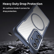 For Samsung Galaxy S25 5G Carbon Fiber Texture MagSafe Translucent Phone Case(Blue)