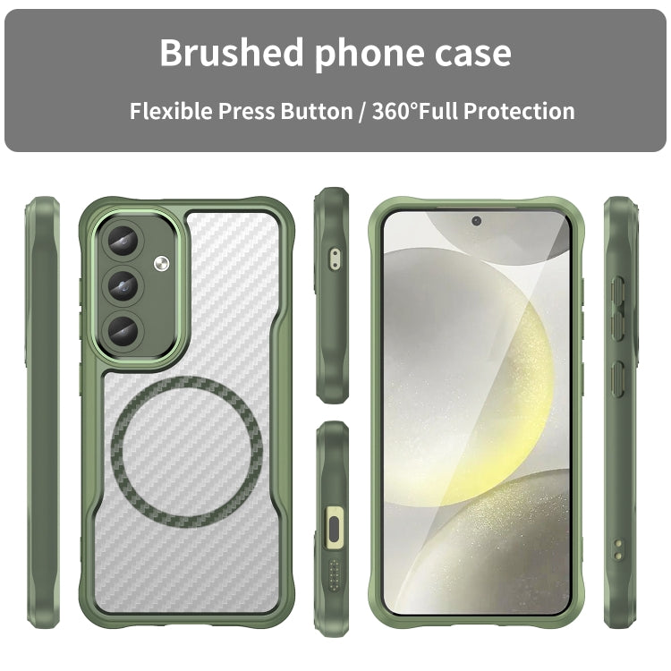For Samsung Galaxy S25 5G Carbon Fiber Texture MagSafe Translucent Phone Case(Green)