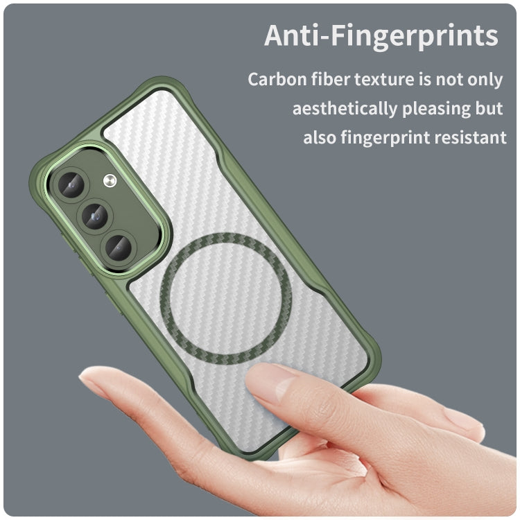 For Samsung Galaxy S25 5G Carbon Fiber Texture MagSafe Translucent Phone Case(Green)