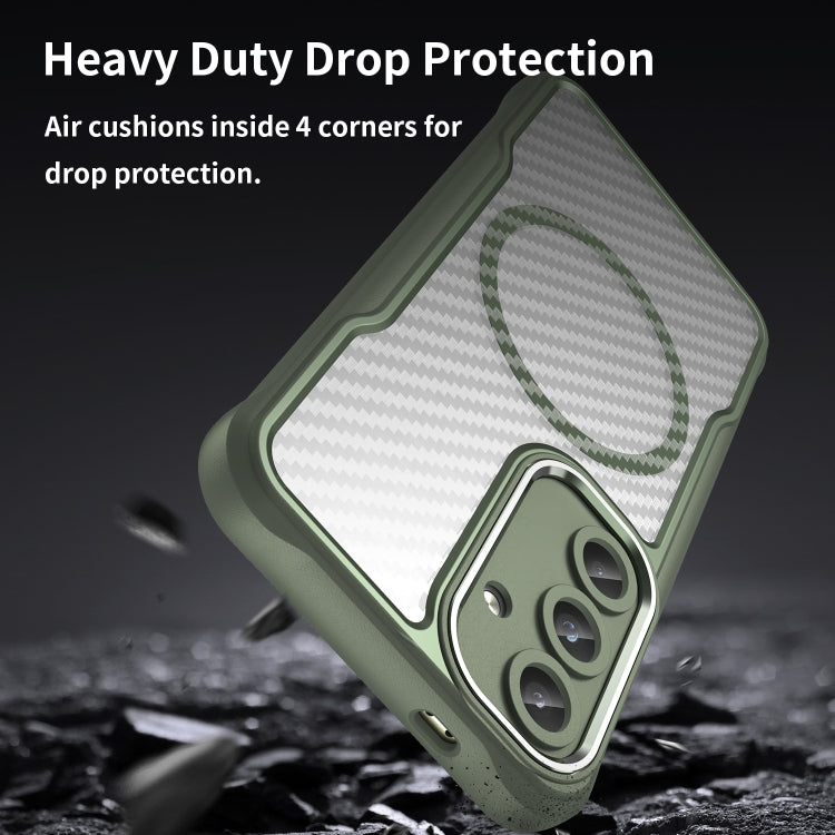 For Samsung Galaxy S25 5G Carbon Fiber Texture MagSafe Translucent Phone Case(Green)