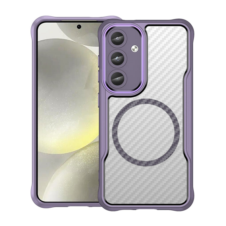For Samsung Galaxy S25 5G Carbon Fiber Texture MagSafe Translucent Phone Case(Purple)
