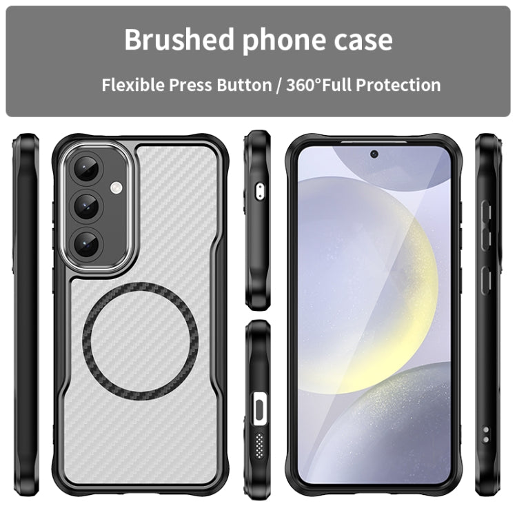 For Samsung Galaxy S25+ 5G Carbon Fiber Texture MagSafe Translucent Phone Case(Black)