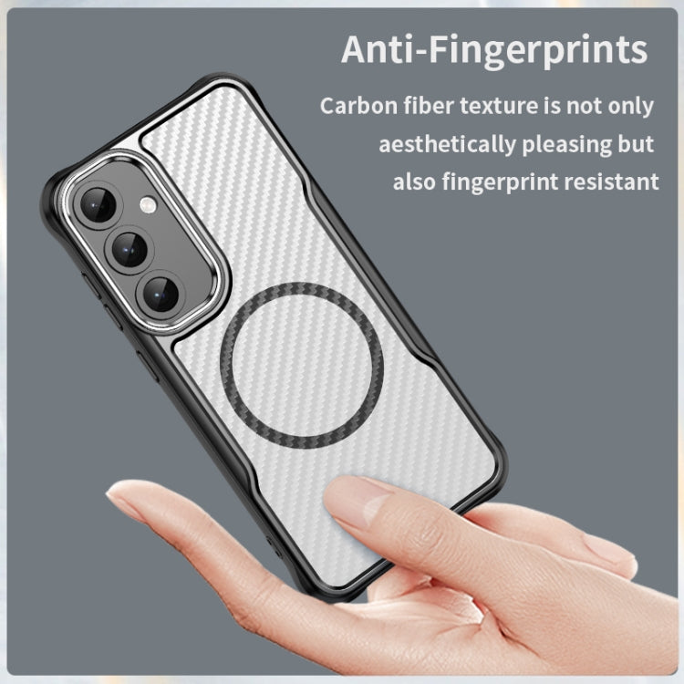 For Samsung Galaxy S25+ 5G Carbon Fiber Texture MagSafe Translucent Phone Case(Black)