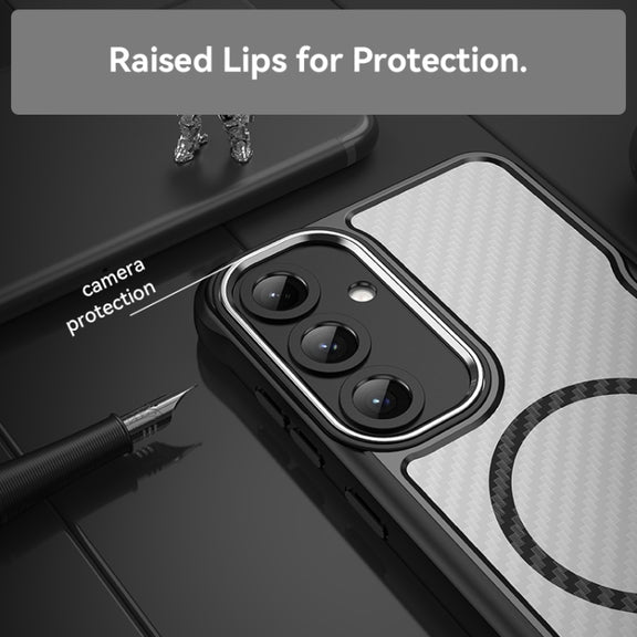 For Samsung Galaxy S25+ 5G Carbon Fiber Texture MagSafe Translucent Phone Case(Black)