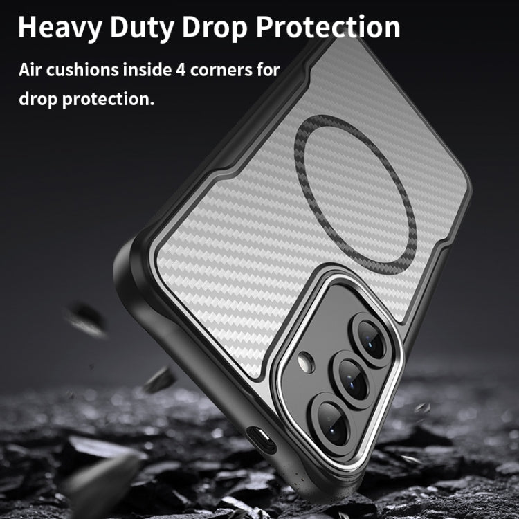 For Samsung Galaxy S25+ 5G Carbon Fiber Texture MagSafe Translucent Phone Case(Black)