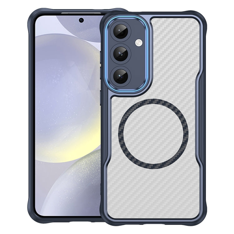 For Samsung Galaxy S25+ 5G Carbon Fiber Texture MagSafe Translucent Phone Case(Blue)