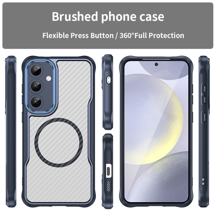 For Samsung Galaxy S25+ 5G Carbon Fiber Texture MagSafe Translucent Phone Case(Blue)