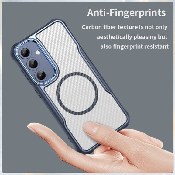 For Samsung Galaxy S25+ 5G Carbon Fiber Texture MagSafe Translucent Phone Case(Blue)