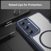For Samsung Galaxy S25+ 5G Carbon Fiber Texture MagSafe Translucent Phone Case(Blue)