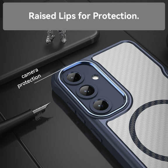 For Samsung Galaxy S25+ 5G Carbon Fiber Texture MagSafe Translucent Phone Case(Blue)