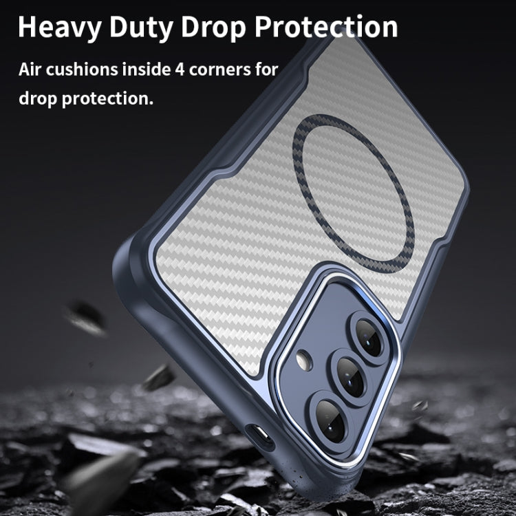 For Samsung Galaxy S25+ 5G Carbon Fiber Texture MagSafe Translucent Phone Case(Blue)