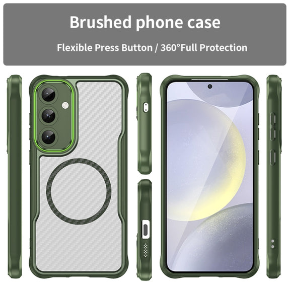 For Samsung Galaxy S25+ 5G Carbon Fiber Texture MagSafe Translucent Phone Case(Green)