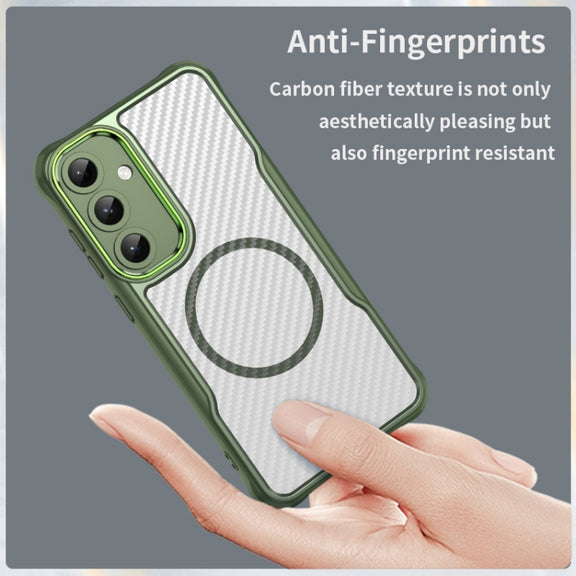For Samsung Galaxy S25+ 5G Carbon Fiber Texture MagSafe Translucent Phone Case(Green)