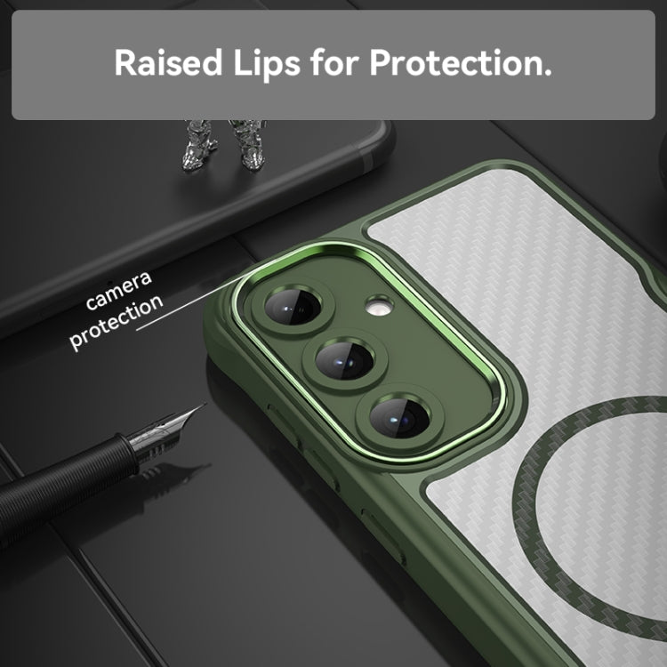 For Samsung Galaxy S25+ 5G Carbon Fiber Texture MagSafe Translucent Phone Case(Green)
