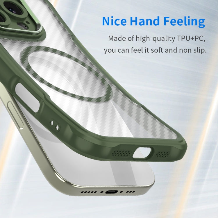 For Samsung Galaxy S25+ 5G Carbon Fiber Texture MagSafe Translucent Phone Case(Green)