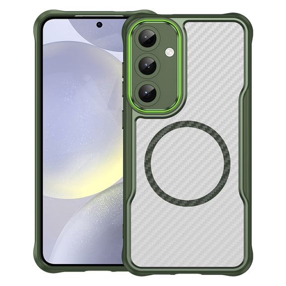 For Samsung Galaxy S25+ 5G Carbon Fiber Texture MagSafe Translucent Phone Case(Green)