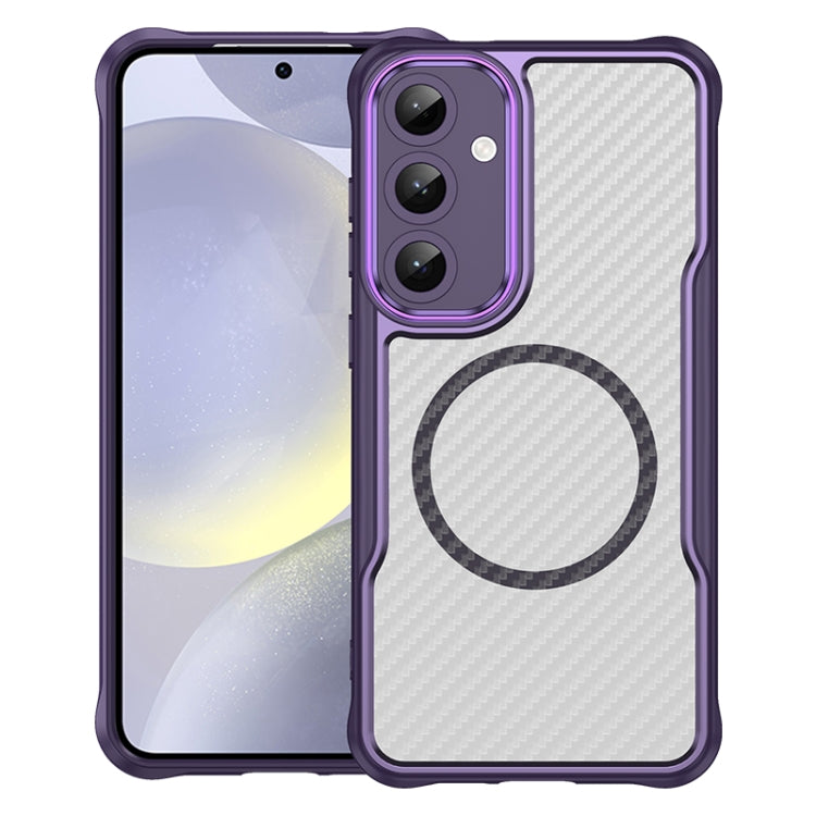 For Samsung Galaxy S25+ 5G Carbon Fiber Texture MagSafe Translucent Phone Case(Purple)