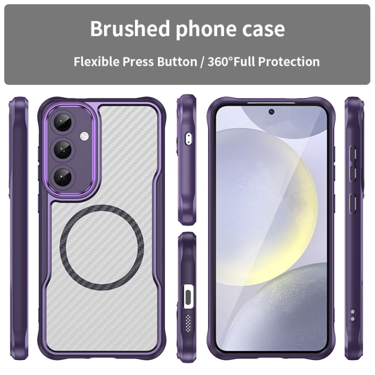 For Samsung Galaxy S25+ 5G Carbon Fiber Texture MagSafe Translucent Phone Case(Purple)