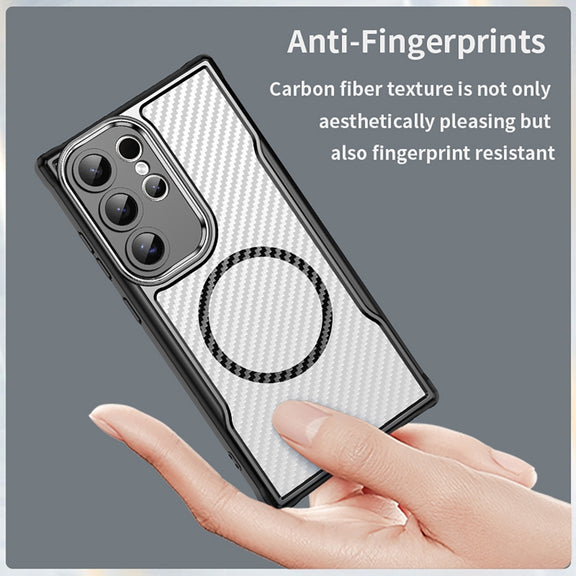 For Samsung Galaxy S25 Ultra 5G Carbon Fiber Texture MagSafe Translucent Phone Case(Black)