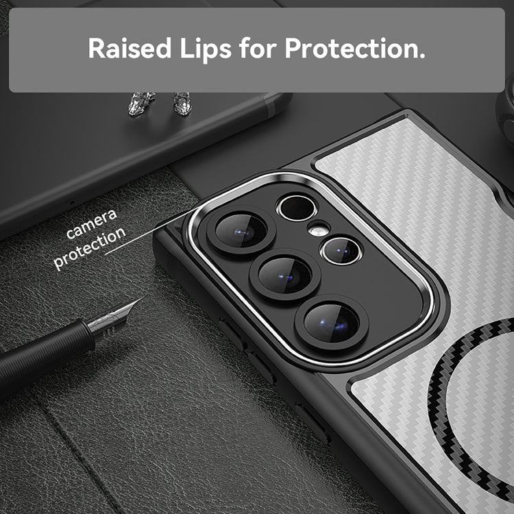 For Samsung Galaxy S25 Ultra 5G Carbon Fiber Texture MagSafe Translucent Phone Case(Black)